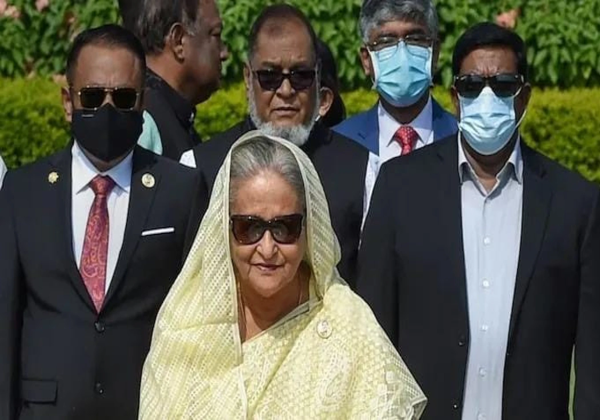 The aircraft carrying Bangladesh's prime minister, Sheikh Hasina, lands at Ghaziabad's Hindon Airport.